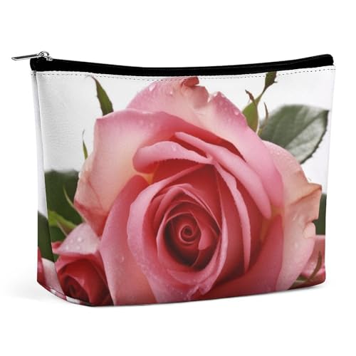 Rose PU Leder Reise Make-Up Tasche Tasche Kosmetik für Frauen Tragbare Handtasche Verschluss Organizer von KWQDOZF