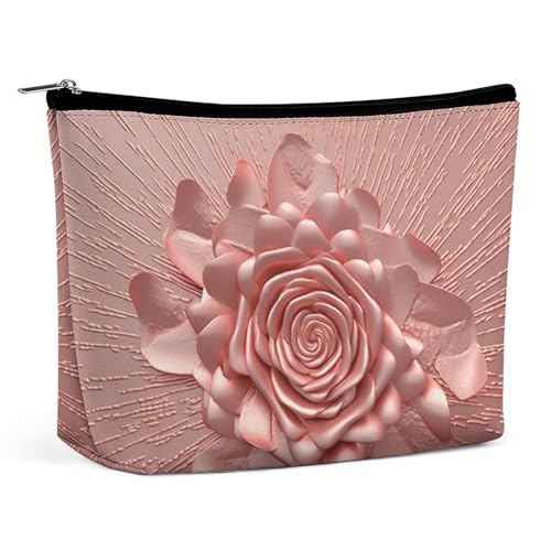 Rose PU Leder Reise Make-Up Tasche Tasche Kosmetik für Frauen Tragbare Handtasche Verschluss Organizer von KWQDOZF