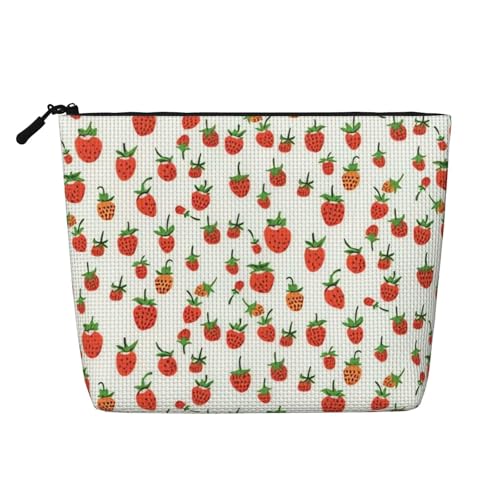 Rote Erdbeere, große Reise-Make-up-Tasche für Damen, wasserdichte, einlagige, tragbare Kosmetiktasche aus Hanfimitat mit Reißverschluss, Kosmetik-Organizer-Tasche von KWQDOZF