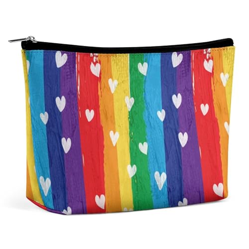 Rride Day Garden Flag LGBT Rainbow Hearts 1 Kosmetiktasche, tragbare Reise-Make-up-Tasche, große Kapazität, Kulturbeutel, Aufbewahrungstaschen für Frauen, 3 von KWQDOZF