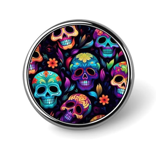 Runde Anstecknadel mit Totenkopf-Motiv, Schwarz, bunte Totenköpfe, Krawattennadel, süße Brosche, Anstecknadel für Männer und Frauen, Hüte, Kleidungszubehör Runde Anstecknadel mit Totenkopf-Motiv, Schwarz, bunte Totenköpfe, Krawattennadel, süße Brosche, Anstecknadel für Männer und Frauen, Hüte, Kleidungszubehör von KWQDOZF