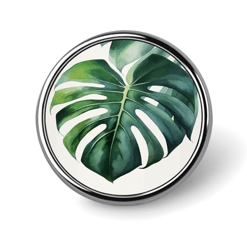 Runde Anstecknadeln aus Aluminiumlegierung für Herren, Aquarell-Monstera-Blatt-Broschen, elegante Anstecknadel für Damen, modische Anstecker, Broschenabzeichen für Hüte, Jacken, Hemden von KWQDOZF
