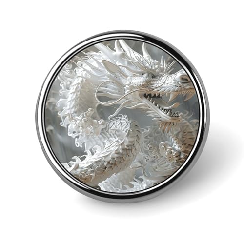 Runde Anstecknadeln aus Aluminiumlegierung für Herren, Broschen im weißen Drachenstil, elegante Anstecknadel für Damen, modische Anstecker für Hüte, Jacken und Hemden von KWQDOZF