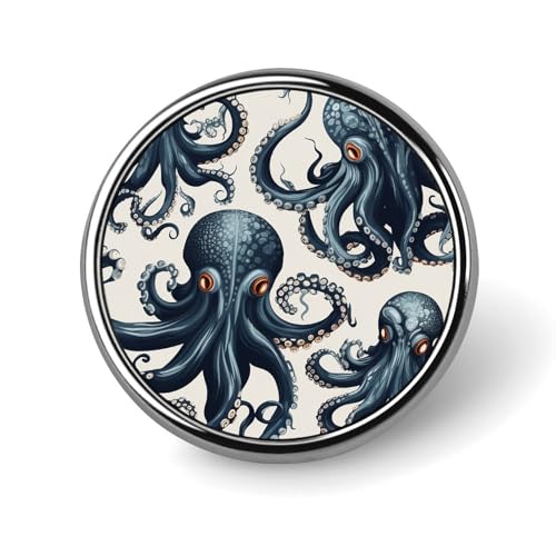Runde Anstecknadeln aus Aluminiumlegierung für Herren, Broschen mit Oktopus-Muster, elegante Anstecknadel für Damen, modische Anstecker, Broschenabzeichen für Hüte, Jacken, Hemden von KWQDOZF