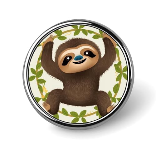 Runde Anstecknadeln aus Aluminiumlegierung für Herren, Faultier-Broschen, elegante Anstecknadel für Damen, modische Anstecker, Broschenabzeichen für Hüte, Jacken, Hemden von KWQDOZF