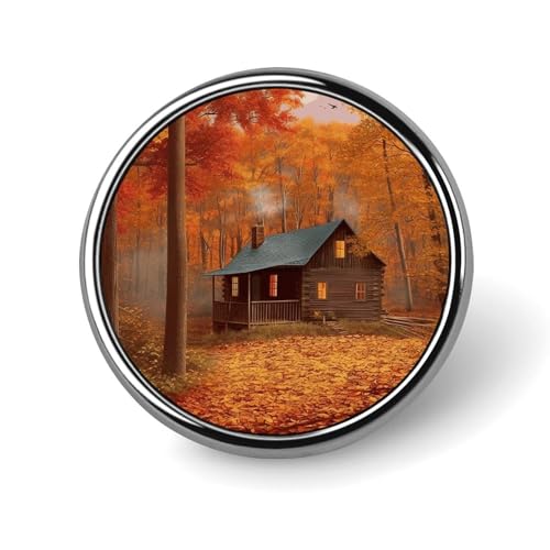 Runde Anstecknadeln aus Aluminiumlegierung für Herren, Herbstwald-Hüttenbroschen, elegante Anstecknadel für Damen, modische Anstecknadeln für Hüte, Jacken, Hemden von KWQDOZF