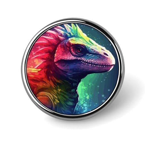 Runde Anstecknadeln aus Aluminiumlegierung für Herren, bunte Dinosaurier-Broschen, elegante Anstecknadel für Damen, modische Anstecker, Broschenabzeichen für Hüte, Jacken, Hemden von KWQDOZF