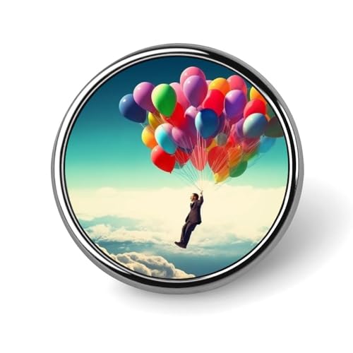 Runde Anstecknadeln aus Aluminiumlegierung für Männer, Mann, der mit bunten Luftballons fliegt, Broschen, elegante Anstecknadel für Frauen, modische Anstecker, Broschenabzeichen für Hüte, Jacken, Hemd von KWQDOZF