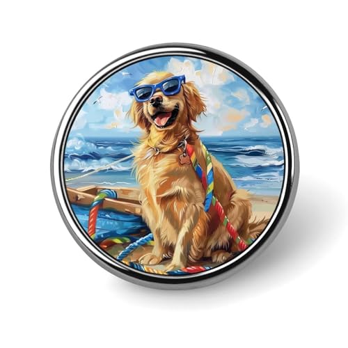 Runde Brosche mit Aufschrift „Happy Golden Retriever Beach, Anstecknadel, Revers, Krawattennadel für Damen und Herren, Büroangestellte, Lehrer, Dekoration Runde Brosche mit Aufschrift „Happy Golden Retriever Beach, Anstecknadel, Revers, Krawattennadel für Damen und Herren, Büroangestellte, Lehrer, Dekoration von KWQDOZF