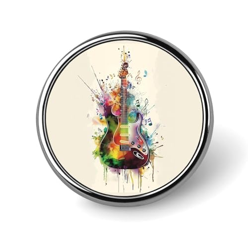 Runde Brosche mit E-Gitarren-Aquarell, Anstecknadel, Revers, Krawattennadel für Damen und Herren, Büroangestellte, Lehrer, Dekoration Runde Brosche mit E-Gitarren-Aquarell, Anstecknadel, Revers, Krawattennadel für Damen und Herren, Büroangestellte, Lehrer, Dekoration von KWQDOZF