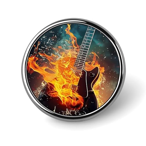 Runde Brosche mit E-Gitarren-Musik-Flamme, Anstecknadel, Revers, Krawattennadel für Damen und Herren, Büroangestellte, Lehrer, Dekoration Runde Brosche mit E-Gitarren-Musik-Flamme, Anstecknadel, Revers, Krawattennadel für Damen und Herren, Büroangestellte, Lehrer, Dekoration von KWQDOZF