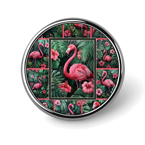 Runde Brosche mit Flamingo-Palmblättern, Anstecknadel, Revers, Krawattennadel für Frauen und Männer, Büroangestellte, Lehrer, Dekoration Runde Brosche mit Flamingo-Palmblättern, Anstecknadel, Revers, Krawattennadel für Frauen und Männer, Büroangestellte, Lehrer, Dekoration von KWQDOZF