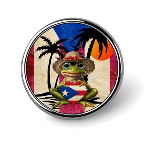 Runde Brosche mit Frosch-Motiv im Vintage-Stil mit Puerto-Rico-Flagge, Anstecknadel, Krawattennadel für Damen und Herren, Büroangestellte, Lehrer, Dekoration Runde Brosche mit Frosch-Motiv im Vintage-Stil mit Puerto-Rico-Flagge, Anstecknadel, Krawattennadel für Damen und Herren, Büroangestellte, Lehrer, Dekoration von KWQDOZF