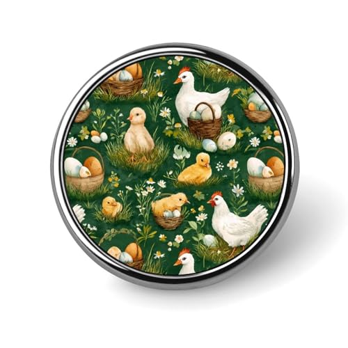 Runde Brosche mit Huhn und Eiern, Ostern, Anstecknadel, Knopf, Revers, Krawatte, Abzeichen, Hut, Kleidung, Zubehör für Männer und Frauen von KWQDOZF