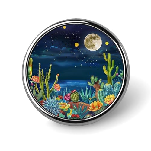 Runde Brosche mit Mond- und Kaktusmotiv, Anstecknadel, Revers, Krawattennadel für Damen und Herren, Büroangestellte, Lehrer, Dekoration Runde Brosche mit Mond- und Kaktusmotiv, Anstecknadel, Revers, Krawattennadel für Damen und Herren, Büroangestellte, Lehrer, Dekoration von KWQDOZF