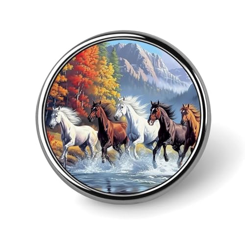 Runde Brosche mit Pferd, Bergen und Fluss, Anstecknadel, Revers, Krawattennadel für Damen und Herren, Büroangestellte, Lehrer, Dekoration Runde Brosche mit Pferd, Bergen und Fluss, Anstecknadel, Revers, Krawattennadel für Damen und Herren, Büroangestellte, Lehrer, Dekoration von KWQDOZF