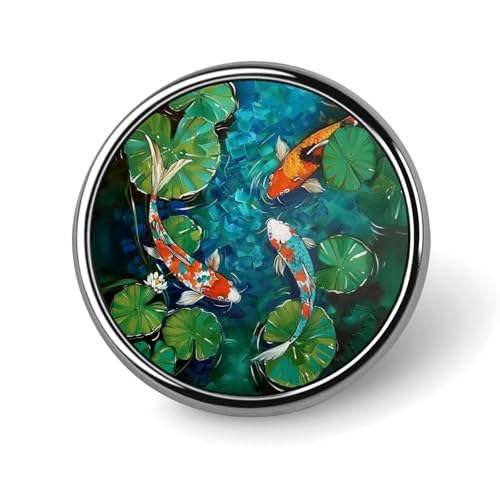 Runde Brosche mit abstraktem Koi-Lotusblatt-Teich, Anstecknadel, Revers, Krawattennadel für Damen und Herren, Büroangestellte, Lehrer, Dekoration Runde Brosche mit abstraktem Koi-Lotusblatt-Teich, Anstecknadel, Revers, Krawattennadel für Damen und Herren, Büroangestellte, Lehrer, Dekoration von KWQDOZF
