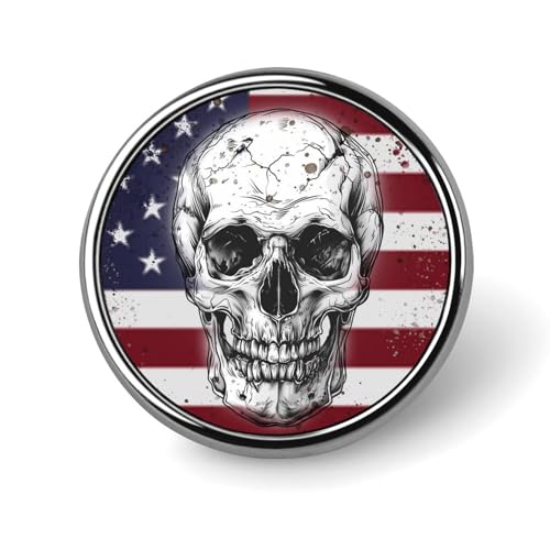 Runde Brosche mit amerikanischer Flagge und Totenkopf-Motiv, Anstecknadel, Revers, Krawattennadel für Damen und Herren, Büroangestellte, Lehrer, Dekoration Runde Brosche mit amerikanischer Flagge und Totenkopf-Motiv, Anstecknadel, Revers, Krawattennadel für Damen und Herren, Büroangestellte, Lehrer, Dekoration von KWQDOZF