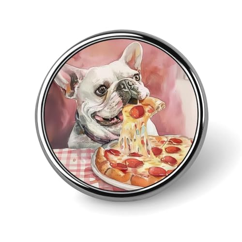 Runde Brosche mit französischer Bulldogge, die Pizza isst, Anstecknadel, Revers, Krawattennadel für Damen und Herren, Büroangestellte, Lehrer, Dekoration Runde Brosche mit französischer Bulldogge, die Pizza isst, Anstecknadel, Revers, Krawattennadel für Damen und Herren, Büroangestellte, Lehrer, Dekoration von KWQDOZF