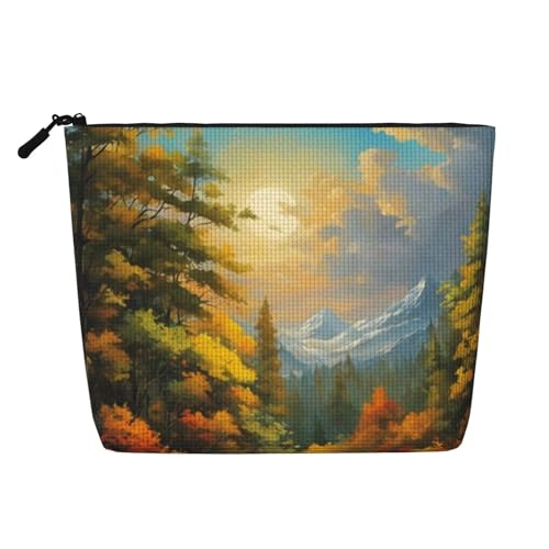 Sansui Reise-Make-up-Tasche mit großer Kapazität für Damen, wasserdichte, einlagige, tragbare Kosmetiktasche aus Hanfimitat mit Reißverschluss, Kosmetik-Organizer-Tasche von KWQDOZF