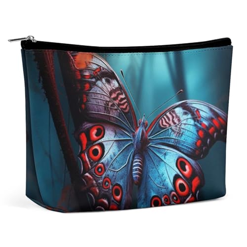 Schmetterling PU Leder Reise Make-Up Tasche Tasche Kosmetik für Frauen Tragbare Handtasche Verschluss Organizer von KWQDOZF