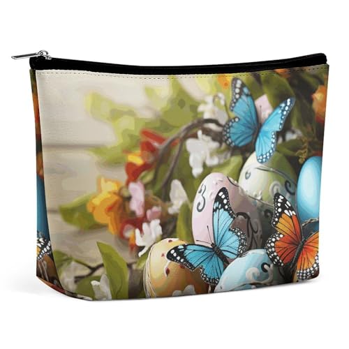 Schminktasche, Make-up-Organizer, Faltbare Kosmetiktasche, Ostereier mit Schmetterlings-Aufdruck, Reise-Schminktasche für Frauen von KWQDOZF