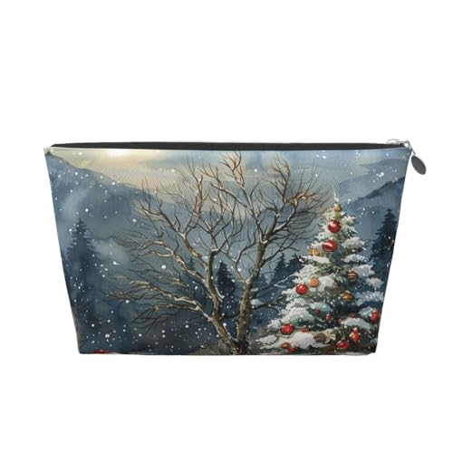 Schminktasche für Damen mit Weihnachtsbaum im Schnee, Bedruckt, große Kapazität, Reise-Schminktasche, wasserdichte Kulturtasche aus Leder, Rasierbeutel von KWQDOZF