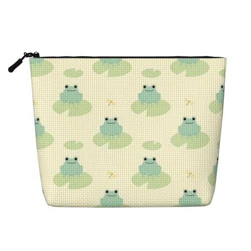Schminktasche mit Frosch-Motiv, Reisetasche mit großem Fassungsvermögen für Damen, wasserdichte, einlagige, tragbare Kosmetiktasche aus Hanfimitat mit Reißverschluss, Kosmetiktasche von KWQDOZF