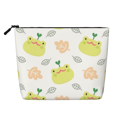 Schminktasche mit Froschmotiv, große Kapazität für Reisen für Damen, wasserdichte, einlagige, tragbare Kosmetiktasche aus Hanfimitat mit Reißverschluss, Kosmetiktasche von KWQDOZF