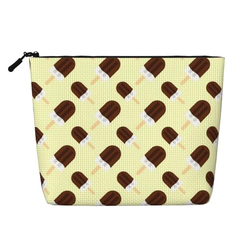 Schokoladen-EIS am Stiel, große Kapazität, Reise-Make-up-Tasche für Damen, wasserdichte, einlagige, tragbare Kosmetiktasche aus Hanfimitat mit Reißverschluss von KWQDOZF