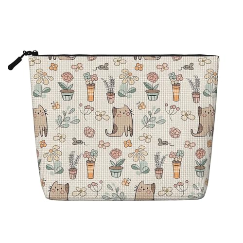 Shy Calico Cat Große Reise-Make-up-Tasche für Damen, wasserdichte, einlagige, tragbare Kosmetiktasche aus Hanfimitat mit Reißverschluss, Kosmetik-Organizer-Tasche von KWQDOZF