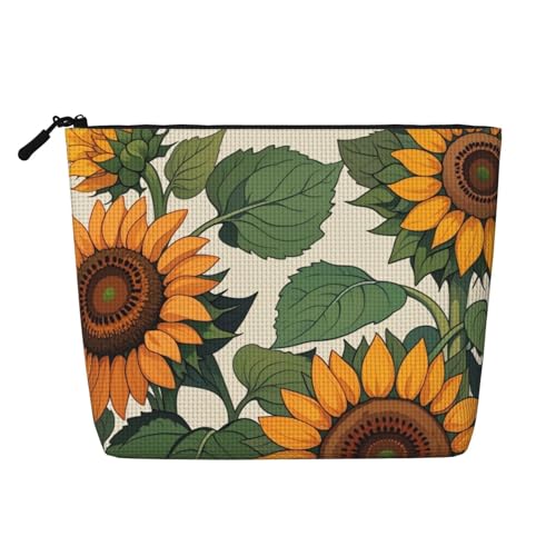 Sonnenblumen-Make-up-Tasche, große Kapazität für Reisen für Frauen, wasserdichte, einlagige, tragbare Kosmetiktasche aus Hanfimitat mit Reißverschluss von KWQDOZF