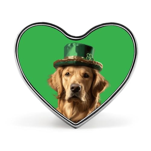 St. Patricks Day Grüner Hut Golden Retriever Lustige Anstecknadeln Herzknopf Brosche Abzeichen Hut Kleidung Tasche Schmuck für Männer Frauen von KWQDOZF