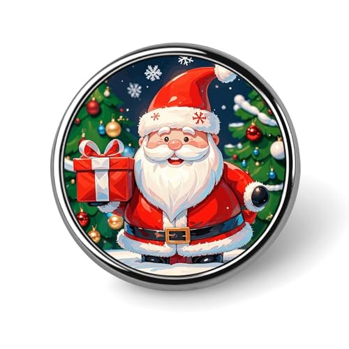 Stilvolles rundes Abzeichen „Frohe Weihnachten, Weihnachtsmann, bedruckt, 2,5 cm, Anstecknadel aus Aluminiumlegierung mit Wärmeübertragungskunst, leichte Metallnadel für Hemden, Jacken, einzigartige G von KWQDOZF
