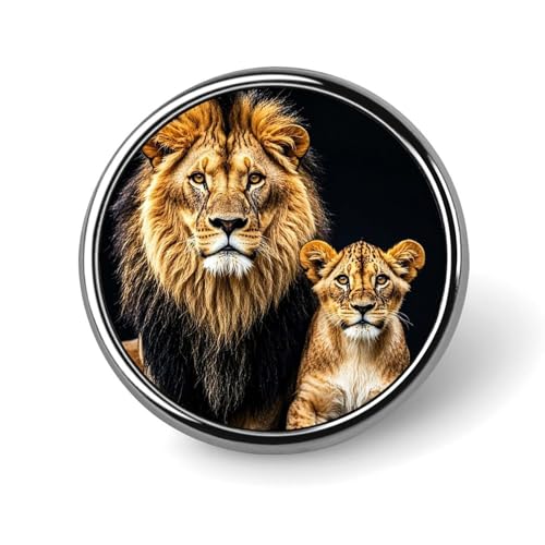 Stilvolles rundes Abzeichen mit der Aufschrift „Mutter Löwe und junger Löwe, bedruckt, 2,5 cm, Anstecknadel aus Aluminiumlegierung mit Wärmeübertragungskunst, leichte Metallnadel für Hemden, Jacken, e von KWQDOZF