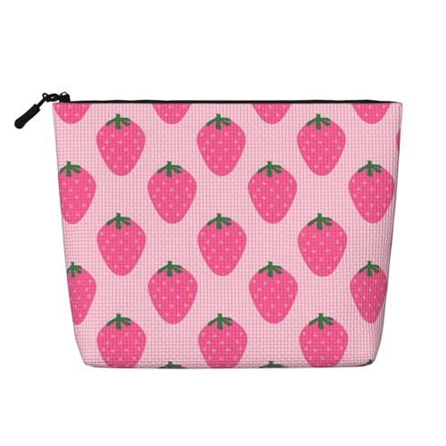 Super Pink Berry Reise-Make-up-Tasche mit großem Fassungsvermögen für Damen, wasserdichte, einlagige, tragbare Kosmetiktasche aus Hanfimitat mit Reißverschluss von KWQDOZF