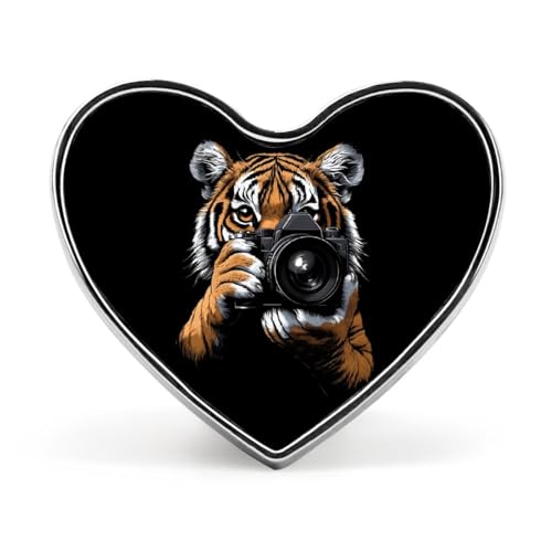 Tiger macht Foto, lustige Anstecknadeln, herzförmiger Knopf, Brosche, Abzeichen, Anstecknadel, Hut, Kleidung, Schmuck für Männer und Frauen von KWQDOZF