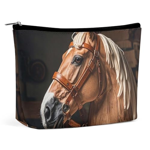 Top Carpenter's Pferdekopf-Make-up-Tasche für Frauen, tragbar, wasserdicht, ästhetisch, tragbar, für Reisen und Arbeit von KWQDOZF