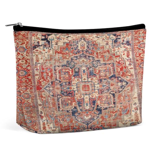 Tragbare Kosmetiktasche im Retro-Boho-Stil mit rustikalem mediterranem Feuerblumenmuster und Bandana, multifunktionale Aufbewahrungstasche, PU-Make-up-Tasche, Schreibwaren-Organizer mit Reißverschluss von KWQDOZF