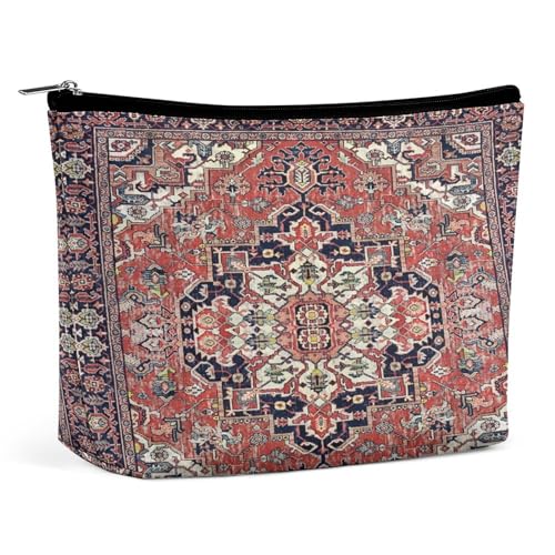 Tragbare Kosmetiktasche im Retro-Boho-Stil mit rustikalem mediterranem Feuerblumenmuster und Bandana, multifunktionale Aufbewahrungstasche, PU-Make-up-Tasche, Schreibwaren-Organizer mit Reißverschluss Tragbare Kosmetiktasche im Retro-Boho-Stil mit rustikalem mediterranem Feuerblumenmuster und Bandana, multifunktionale Aufbewahrungstasche, PU-Make-up-Tasche, Schreibwaren-Organizer mit Reißverschluss von KWQDOZF