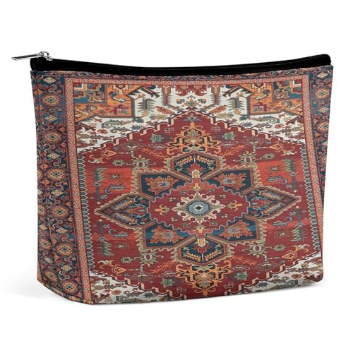 Tragbare Kosmetiktasche im Retro-Boho-Stil mit rustikalem mediterranem Feuerblumenmuster und Bandana, multifunktionale Aufbewahrungstasche, PU-Make-up-Tasche, Schreibwaren-Organizer mit Reißverschluss von KWQDOZF
