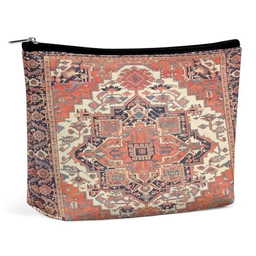 Tragbare Kosmetiktasche im Retro-Boho-Stil mit rustikalem mediterranem Feuerblumenmuster und Bandana-Motiv, multifunktionale Aufbewahrungstasche, PU-Make-up-Tasche, Schreibwaren-Organizer mit Reißvers Tragbare Kosmetiktasche im Retro-Boho-Stil mit rustikalem mediterranem Feuerblumenmuster und Bandana-Motiv, multifunktionale Aufbewahrungstasche, PU-Make-up-Tasche, Schreibwaren-Organizer mit Reißvers von KWQDOZF