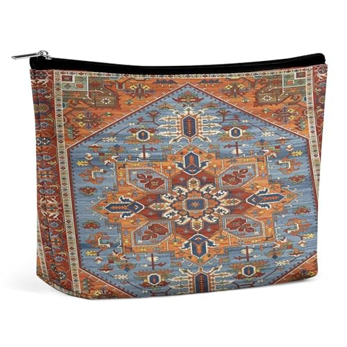 Tragbare Kosmetiktasche im Retro-Boho-Stil mit rustikalem mediterranem Feuerblumenmuster und Bandana-Motiv, multifunktionale Aufbewahrungstasche, PU-Make-up-Tasche, Schreibwaren-Organizer mit Reißvers Tragbare Kosmetiktasche im Retro-Boho-Stil mit rustikalem mediterranem Feuerblumenmuster und Bandana-Motiv, multifunktionale Aufbewahrungstasche, PU-Make-up-Tasche, Schreibwaren-Organizer mit Reißvers von KWQDOZF