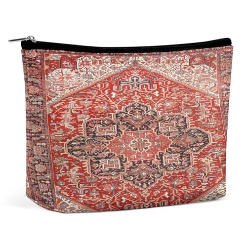 Tragbare Kosmetiktasche im Retro-Boho-Stil mit rustikalem mediterranem Feuerblumenmuster und Bandana-Motiv, multifunktionale Aufbewahrungstasche, PU-Make-up-Tasche, Schreibwaren-Organizer mit Reißvers Tragbare Kosmetiktasche im Retro-Boho-Stil mit rustikalem mediterranem Feuerblumenmuster und Bandana-Motiv, multifunktionale Aufbewahrungstasche, PU-Make-up-Tasche, Schreibwaren-Organizer mit Reißvers von KWQDOZF