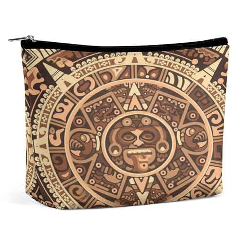 Tragbare Kosmetiktasche mit Aztekenkalender und Maya-Motiv, multifunktionale Aufbewahrungstasche, PU-Make-up-Tasche, Schreibwaren-Organizer mit Reißverschluss für das Büro im Reunion-Stil Tragbare Kosmetiktasche mit Aztekenkalender und Maya-Motiv, multifunktionale Aufbewahrungstasche, PU-Make-up-Tasche, Schreibwaren-Organizer mit Reißverschluss für das Büro im Reunion-Stil von KWQDOZF