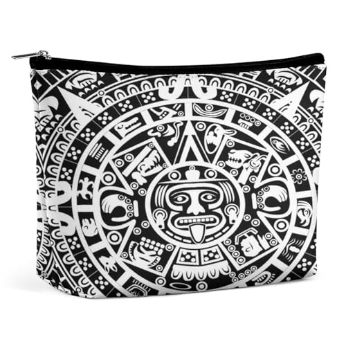 Tragbare Kosmetiktasche mit antikem Aztekenkalender und Maya-Sonnenstein, multifunktionale Aufbewahrungstasche, PU-Make-up-Tasche, Schreibwaren-Organizer mit Reißverschluss für das Büro bei einer Vers Tragbare Kosmetiktasche mit antikem Aztekenkalender und Maya-Sonnenstein, multifunktionale Aufbewahrungstasche, PU-Make-up-Tasche, Schreibwaren-Organizer mit Reißverschluss für das Büro bei einer Vers von KWQDOZF