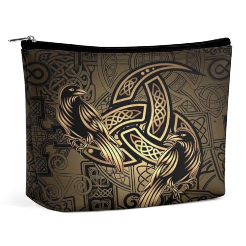 Tragbare Kosmetiktasche mit heidnischem keltischem Knoten und Wikinger-Motiv, nordische Mythologie, multifunktionale Aufbewahrungstasche, PU-Make-up-Tasche, Schreibwaren-Organizer mit Reißverschluss f Tragbare Kosmetiktasche mit heidnischem keltischem Knoten und Wikinger-Motiv, nordische Mythologie, multifunktionale Aufbewahrungstasche, PU-Make-up-Tasche, Schreibwaren-Organizer mit Reißverschluss f von KWQDOZF