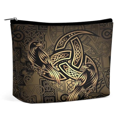 Tragbare Kosmetiktasche mit nordischer Mythologie und heidnischem keltischem Knoten, multifunktionaler Aufbewahrungsbeutel, PU-Make-up-Tasche, Schreibwaren-Organizer mit Reißverschluss für das Büro im von KWQDOZF