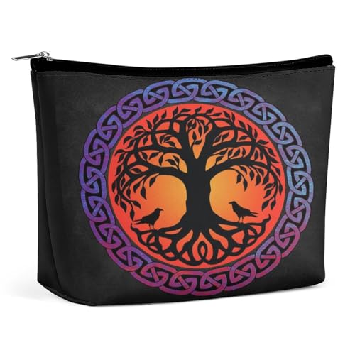 Tragbare Kosmetiktasche mit nordischer Wikinger-Mythologie und keltischem Lebensbaum, multifunktionale Aufbewahrungstasche, PU-Make-up-Tasche, Schreibwaren-Organizer mit Reißverschluss für das Büro im von KWQDOZF