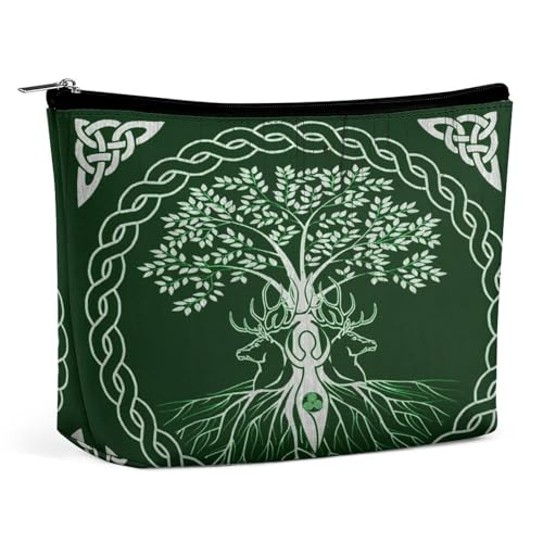Tragbare Kosmetiktasche mit nordischer Wikinger-Mythologie und keltischem Lebensbaum, multifunktionale Aufbewahrungstasche, PU-Make-up-Tasche, Schreibwaren-Organizer mit Reißverschluss für das Büro im von KWQDOZF